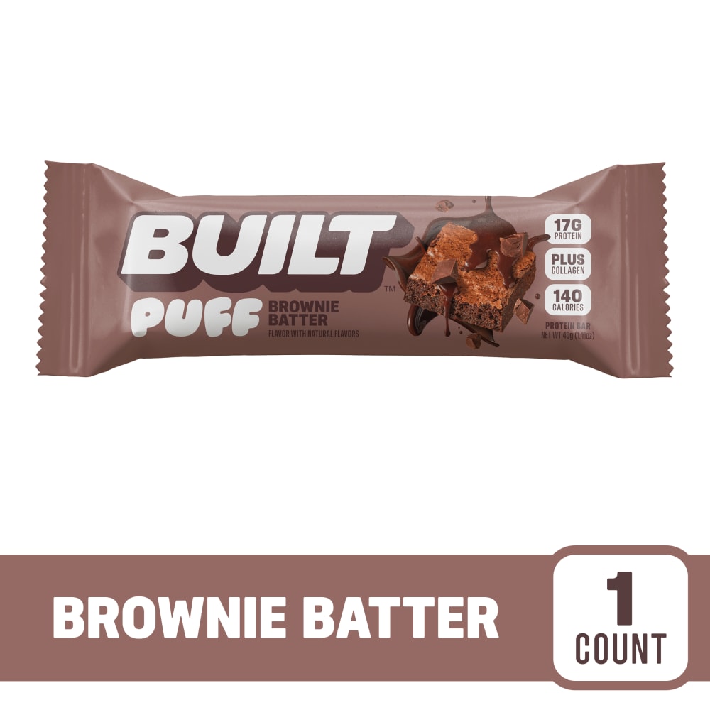 BUILT Puff Protein Bar, Brownie Batter, 17g Protein, Collagen, 140 Calories, Single Bar, 1.41 oz