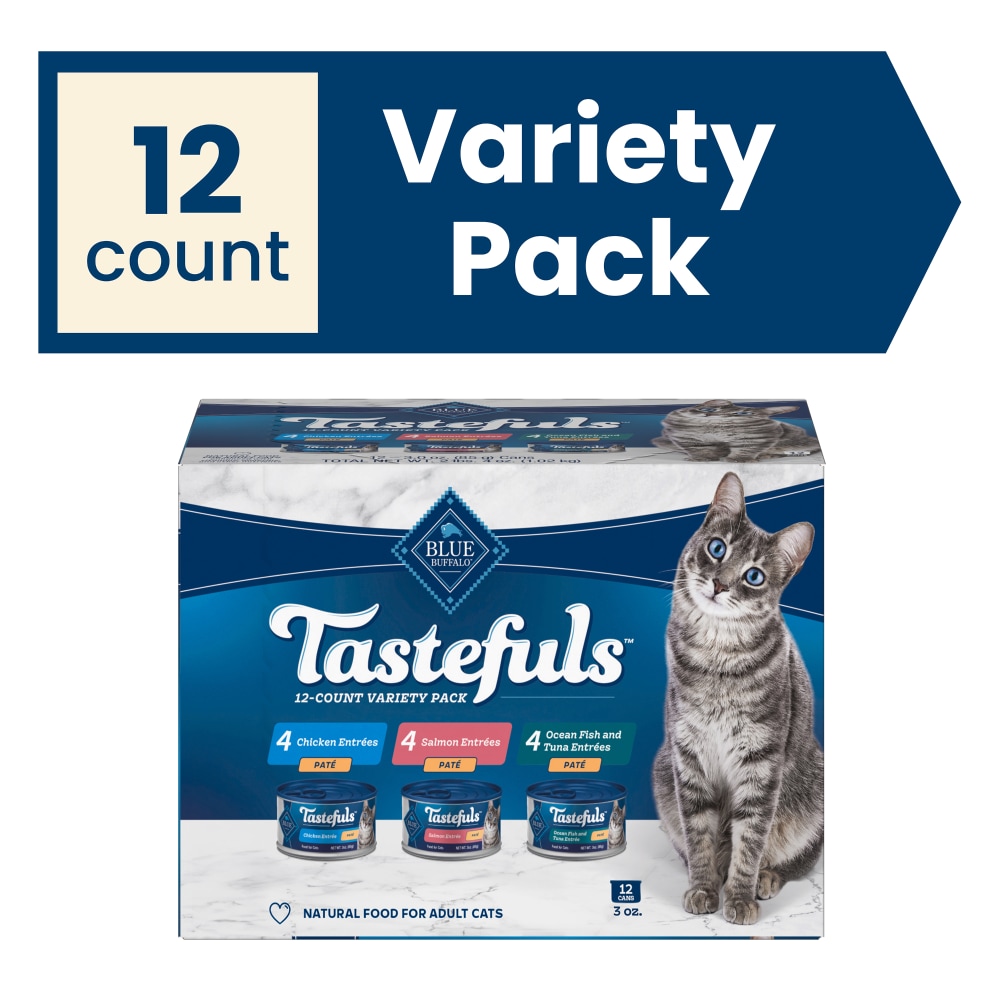 Blue Buffalo Tastefuls Natural Adult Pate Wet Cat Food Variety Pack Salmon Ocean Fish & Tuna Chicken