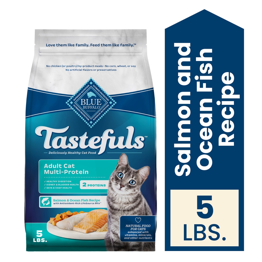 Blue Buffalo Tastefuls Adult Cat Dry Food, Multi-Protein Salmon & Ocean Fish Recipe, 5-lb Bag
