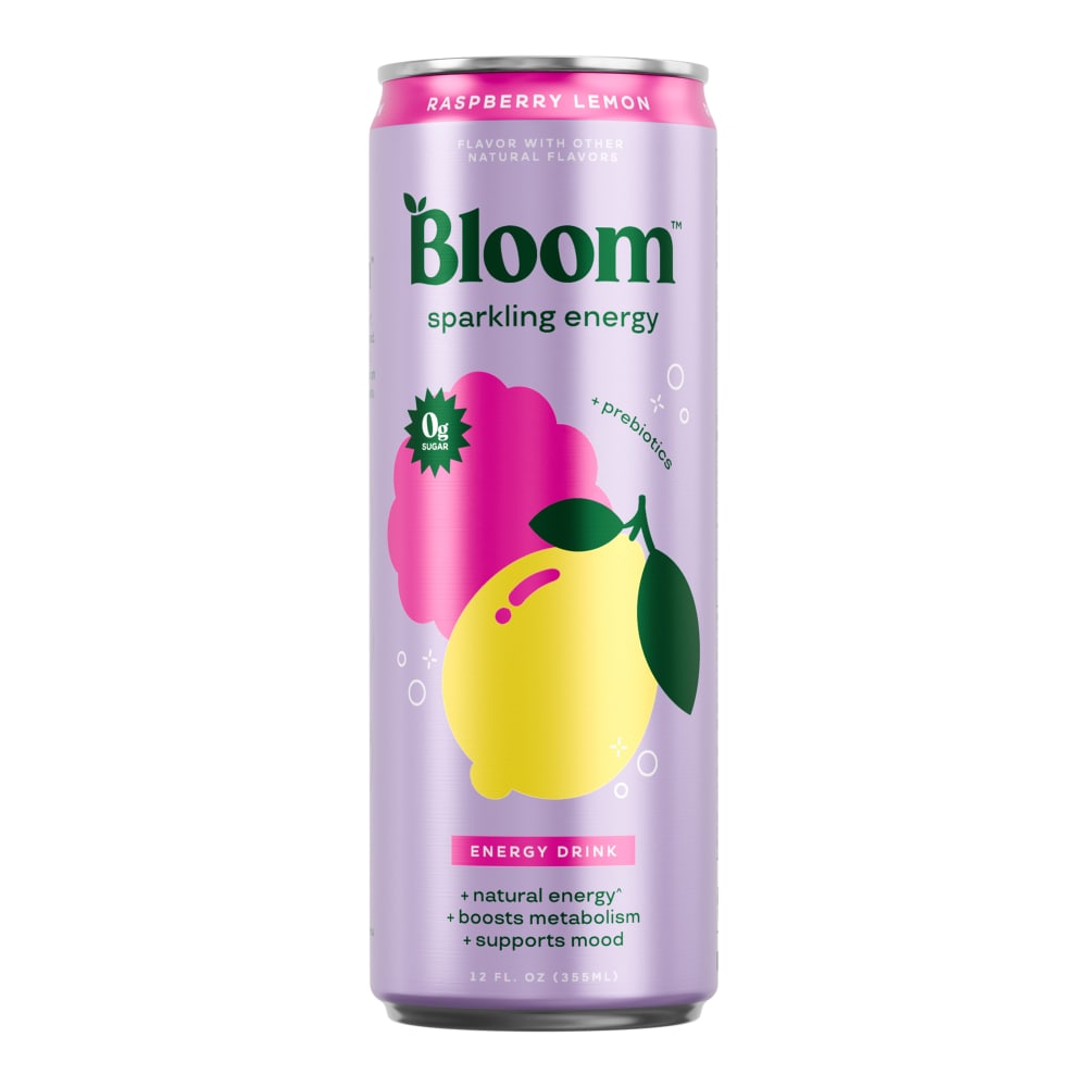 Bloom Raspberry Lemon + Prebiotics Sparkling Energy Drink Can