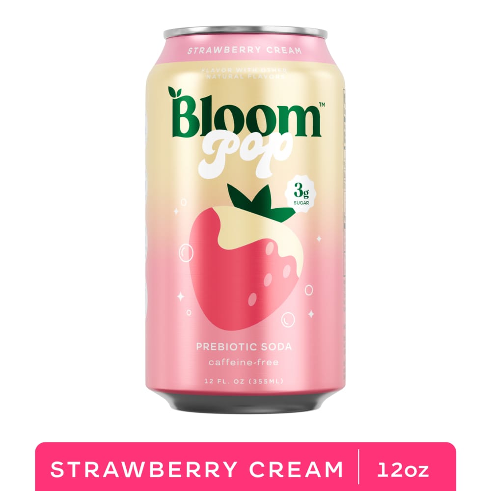 Bloom Pop Strawberry Cream Prebiotic Soda Can