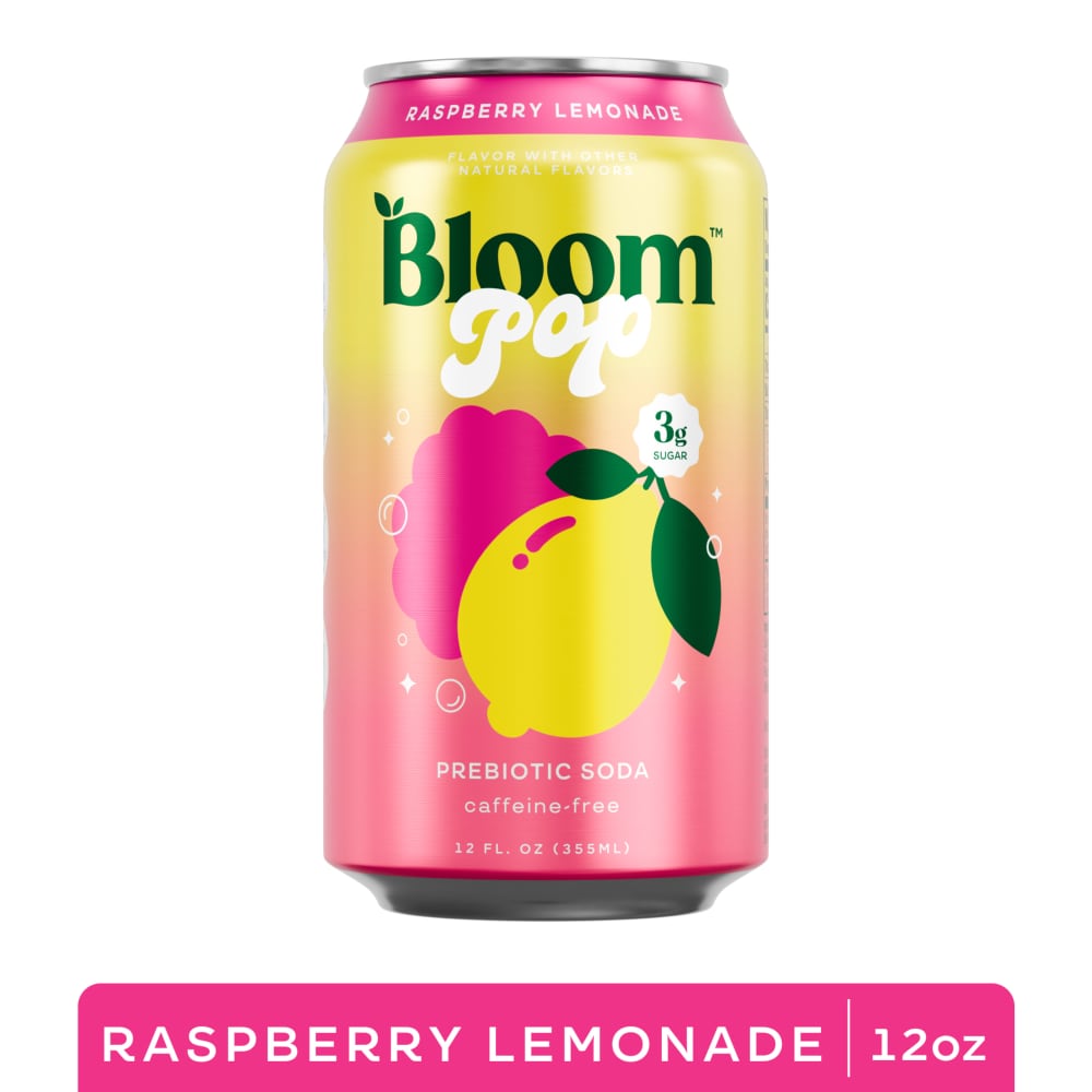 Bloom Pop Raspberry Lemonade Prebiotic Soda Can