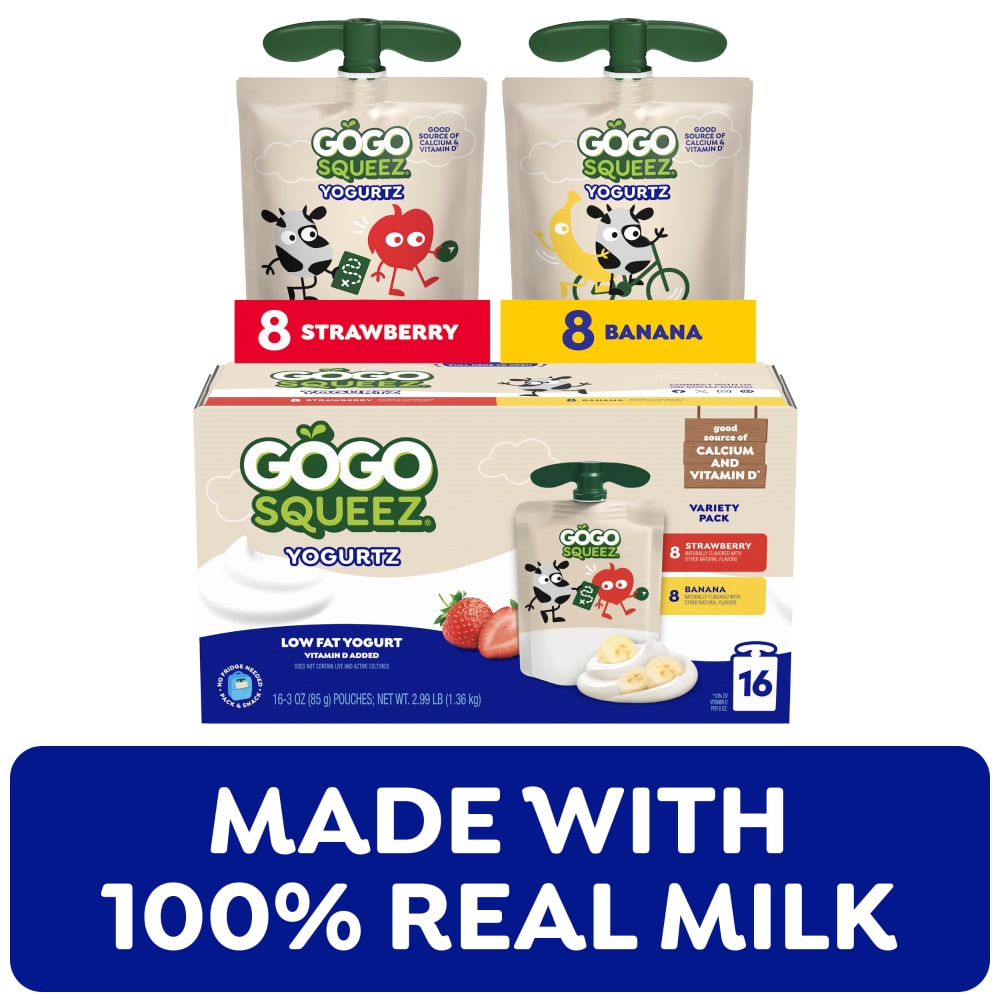GoGo squeeZ yogurtZ Low Fat Strawberry and Banana Yogurt Snack Pouches