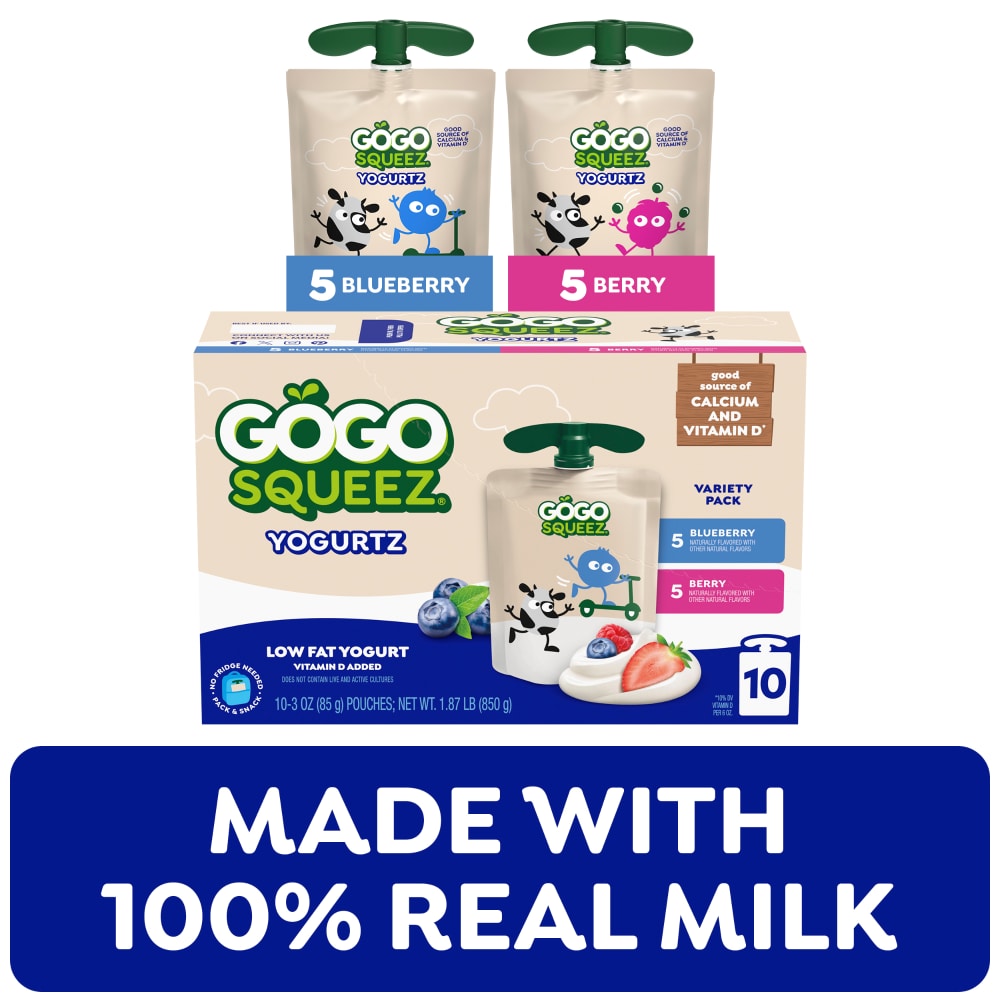 GoGo squeeZ yogurtZ Low Fat Blueberry and Berry Yogurt Snack Pouches