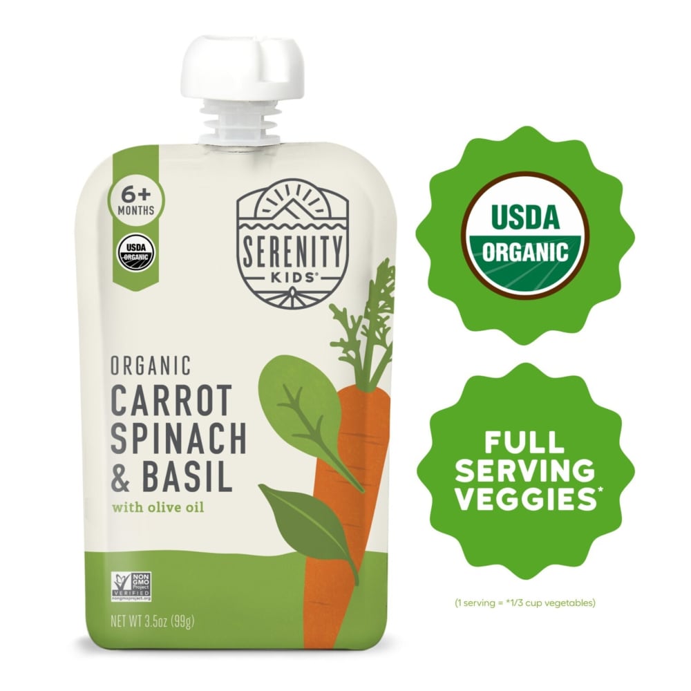 Serenity Kids Organic Carrot, Spinach & Basil with Organic Olive Oil Pouch