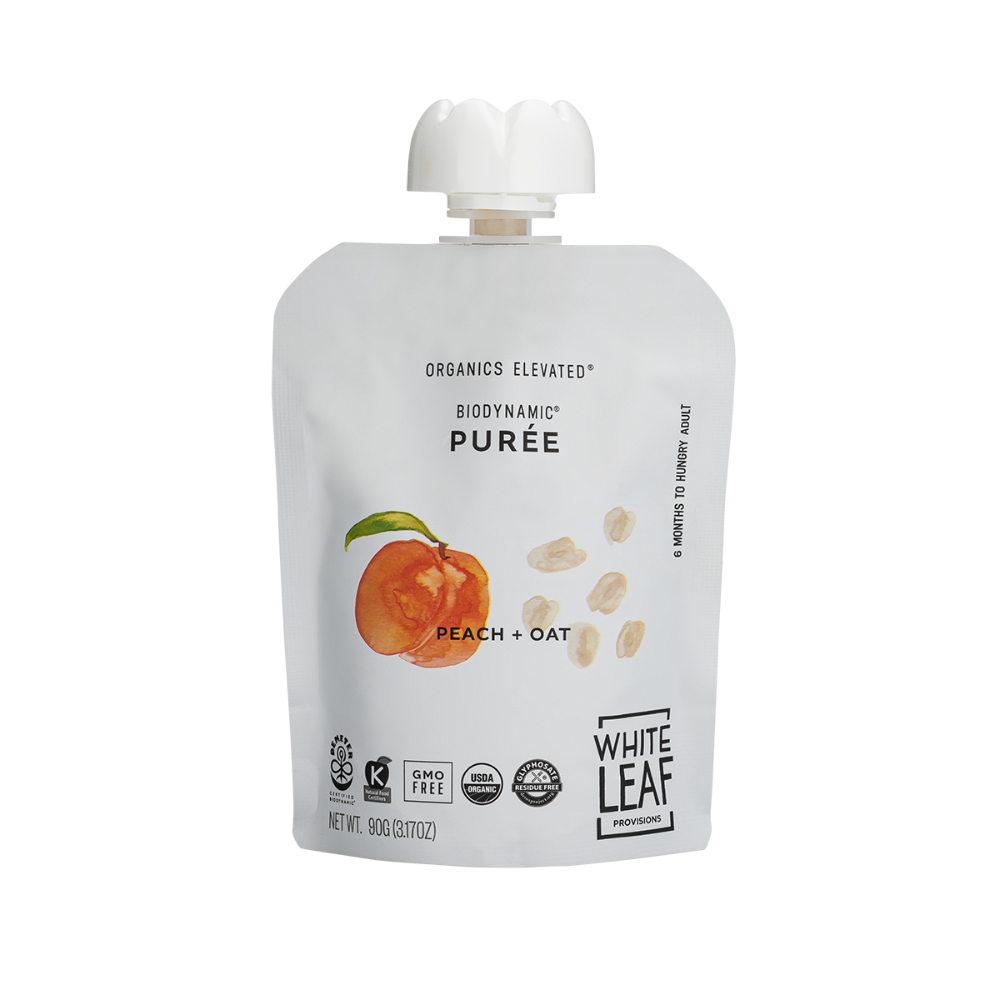 White Leaf Organic Biodynamic® Baby Food Peach + Oat Pouch