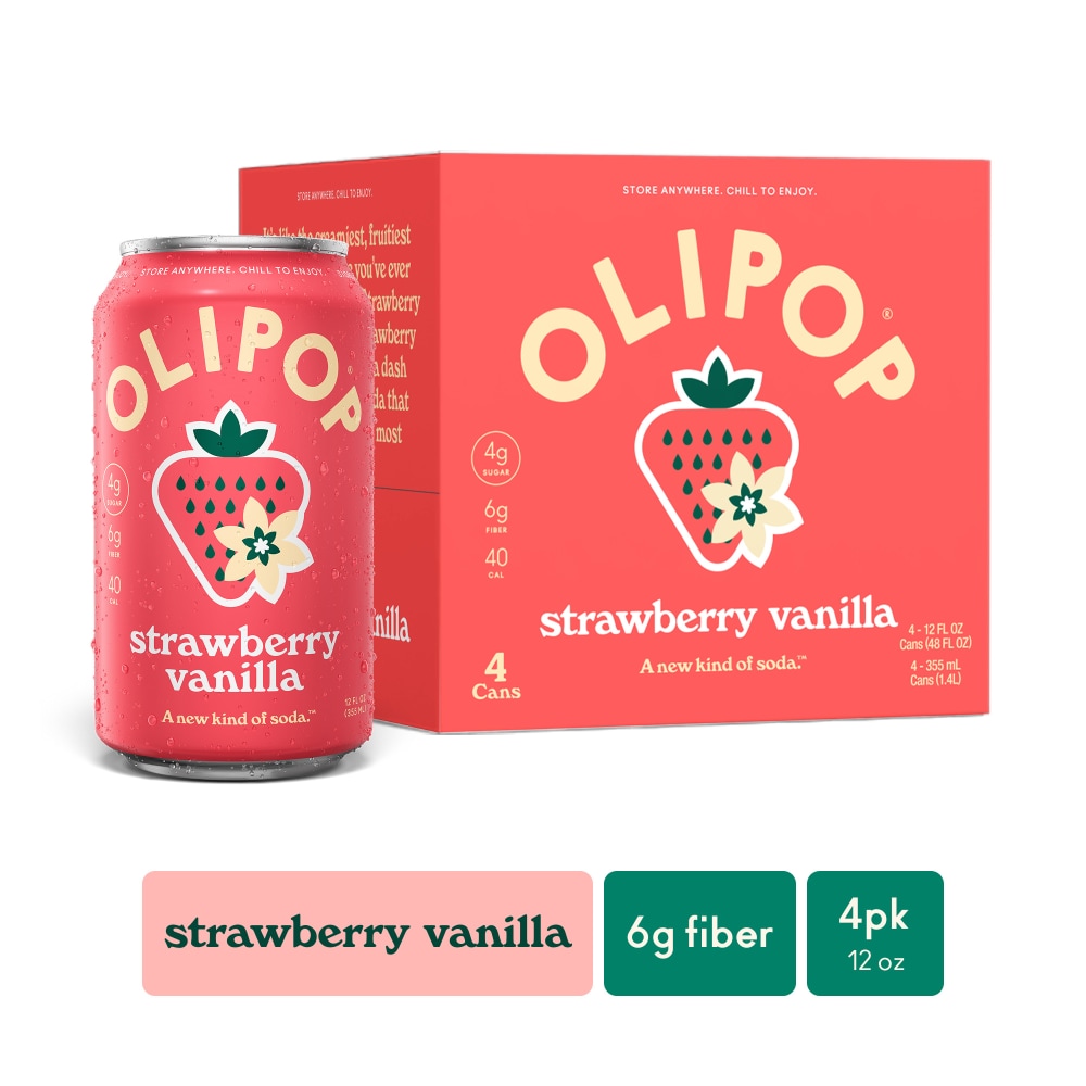 Olipop® Strawberry Vanilla Prebiotic Soda Cans, Shelf Stable