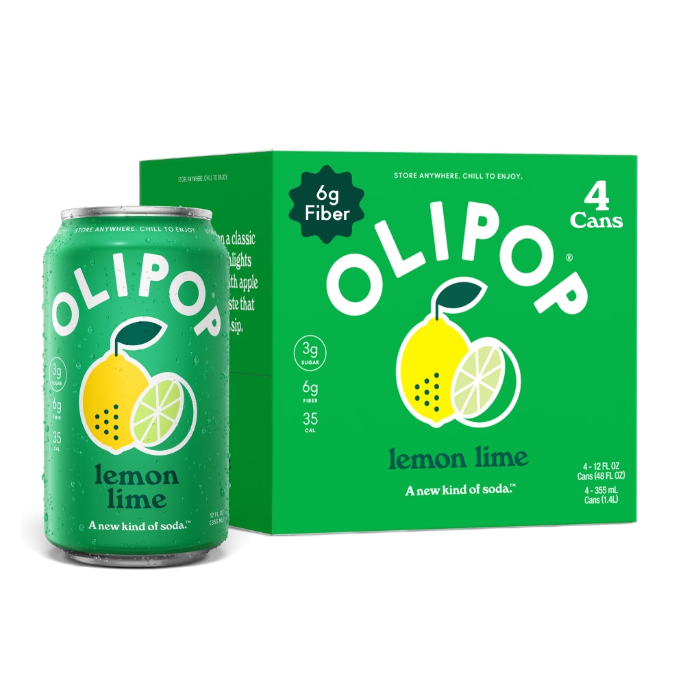 OLIPOP Prebiotic Soda, Lemon Lime 4pk (Shelf Stable)