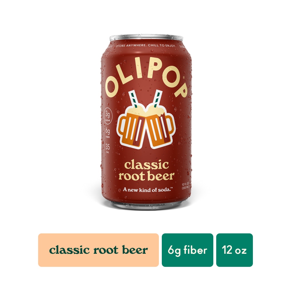 Olipop® Classic Root Beer Prebiotic Soda Can, Shelf Stable