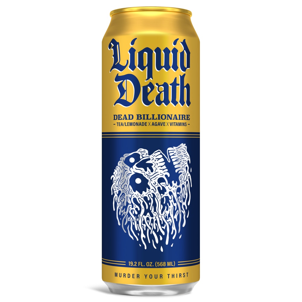 Liquid Death, Dead Billionaire Iced Tea, Half Lemonade Half Black Tea