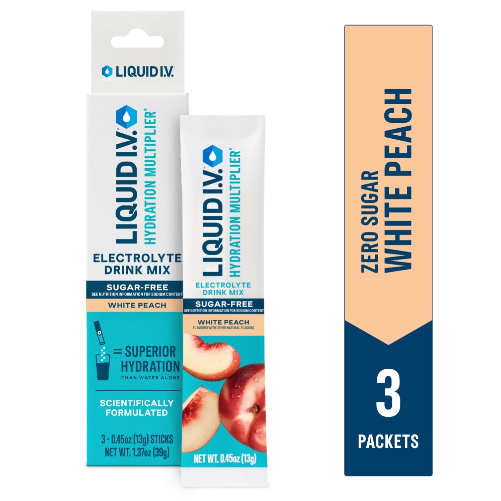 Liquid I.V. Hydration Multiplier Zero Sugar Electrolytes White Peach Drink Mix Packets