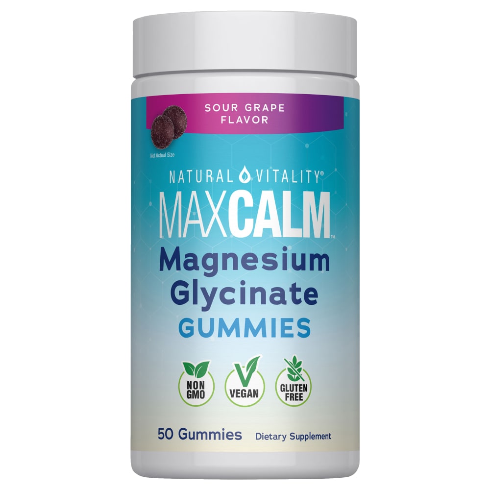 Natural Vitality MAXCALM Sour Grape Flavor Magensium Glycinate 50 Ct Gummies
