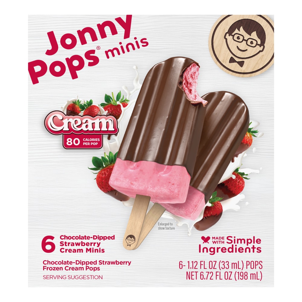 JonnyPops® Chocolate-Dipped Strawberry Cream Minis Frozen Pops 6pk
