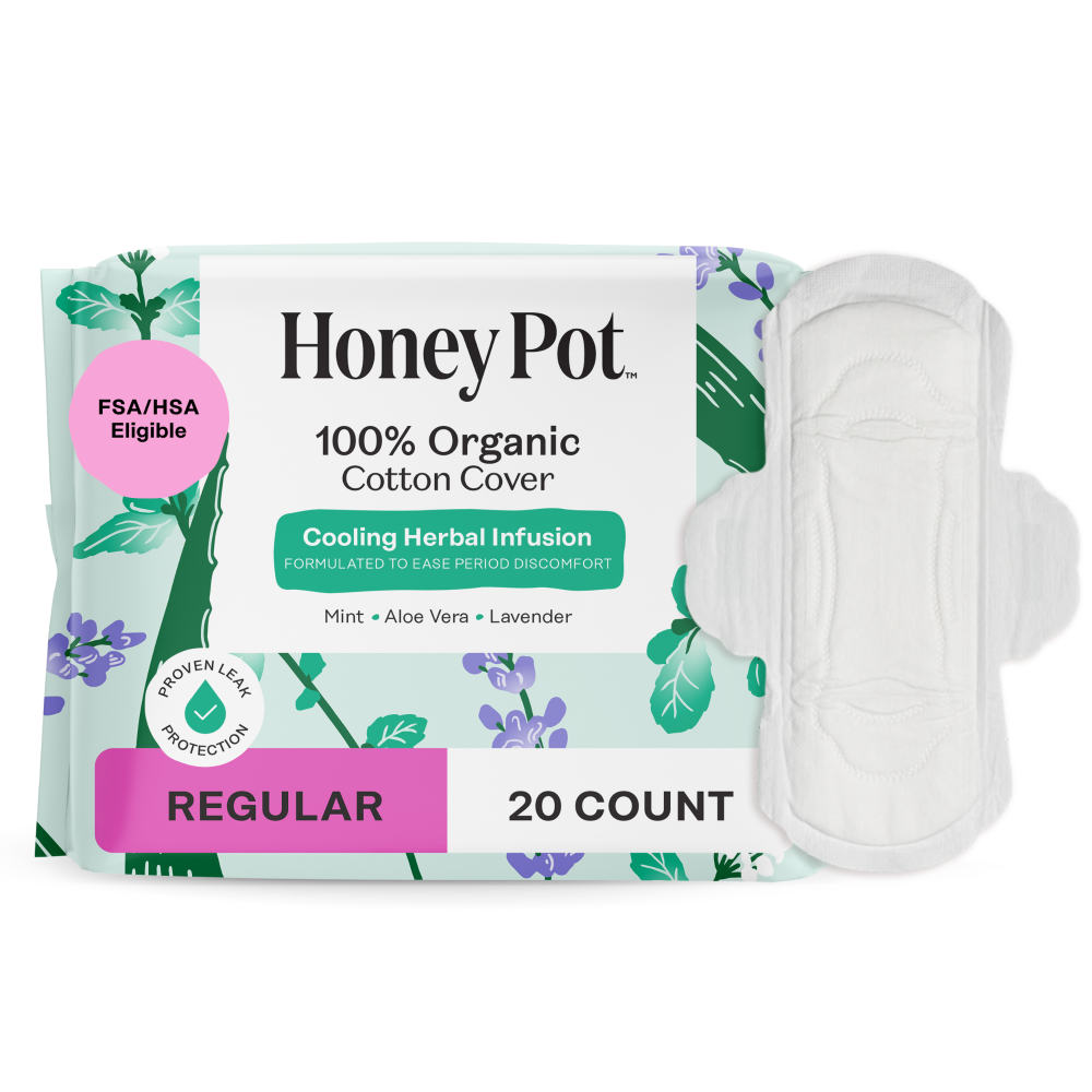 Honey Pot 100% Organic Cotton Cover Cooling Herbal Infusion Regular Pads