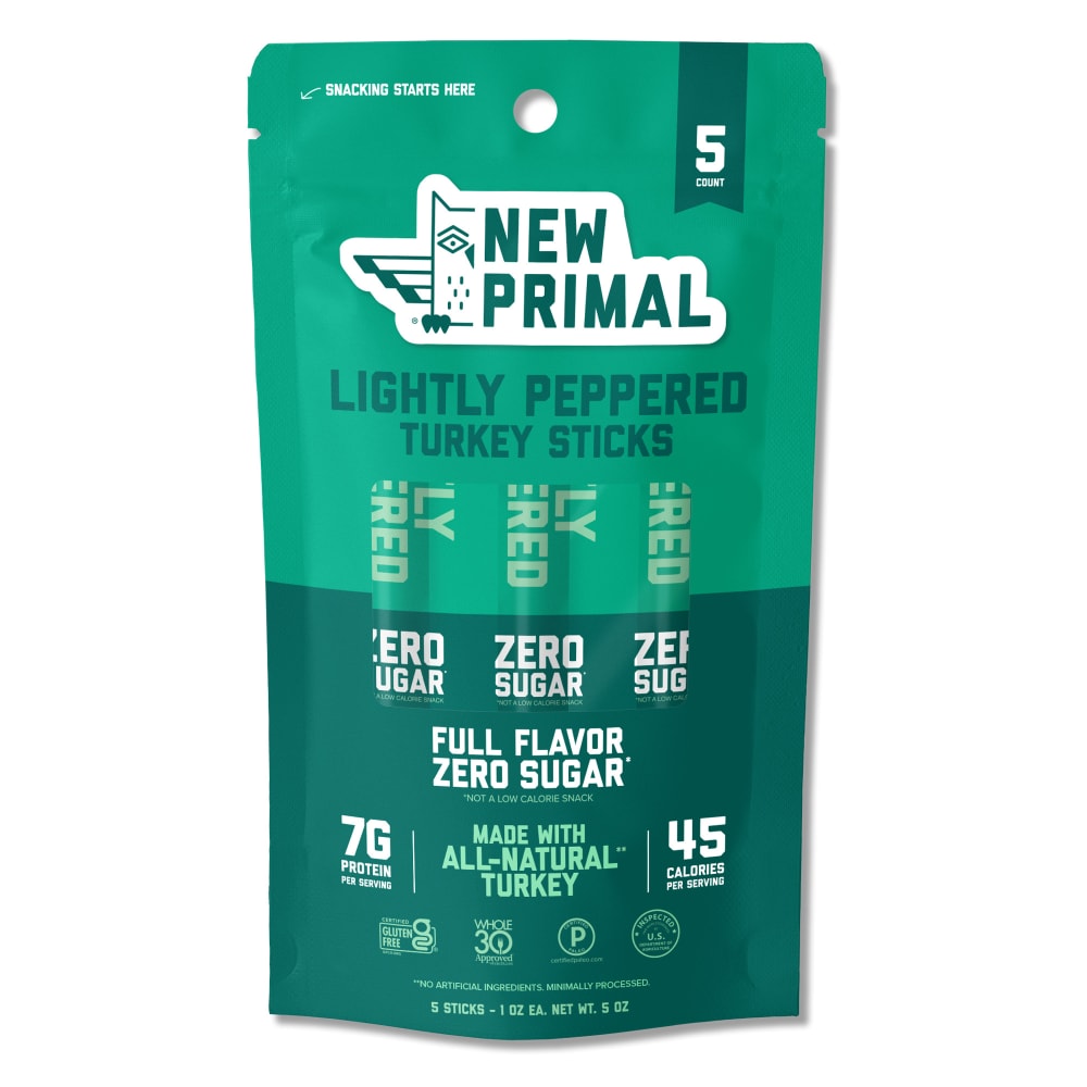 New Primal Lightly Peppered Turkey Meat Sticks 5CT