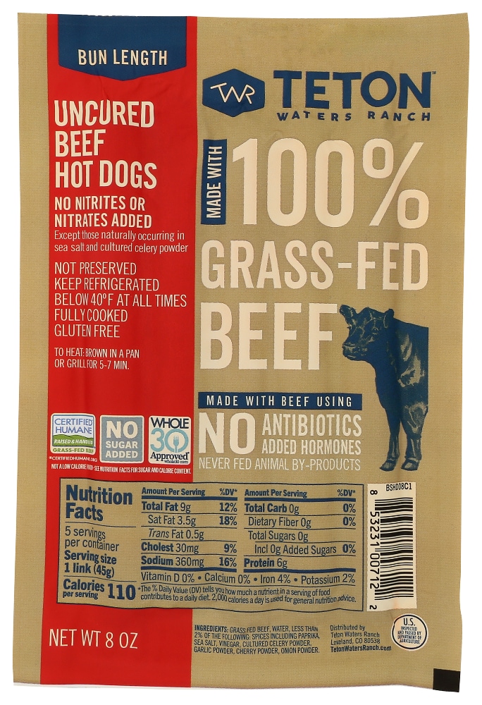 Teton Waters Ranch™ Bun Length Uncured Beef Hot Dogs