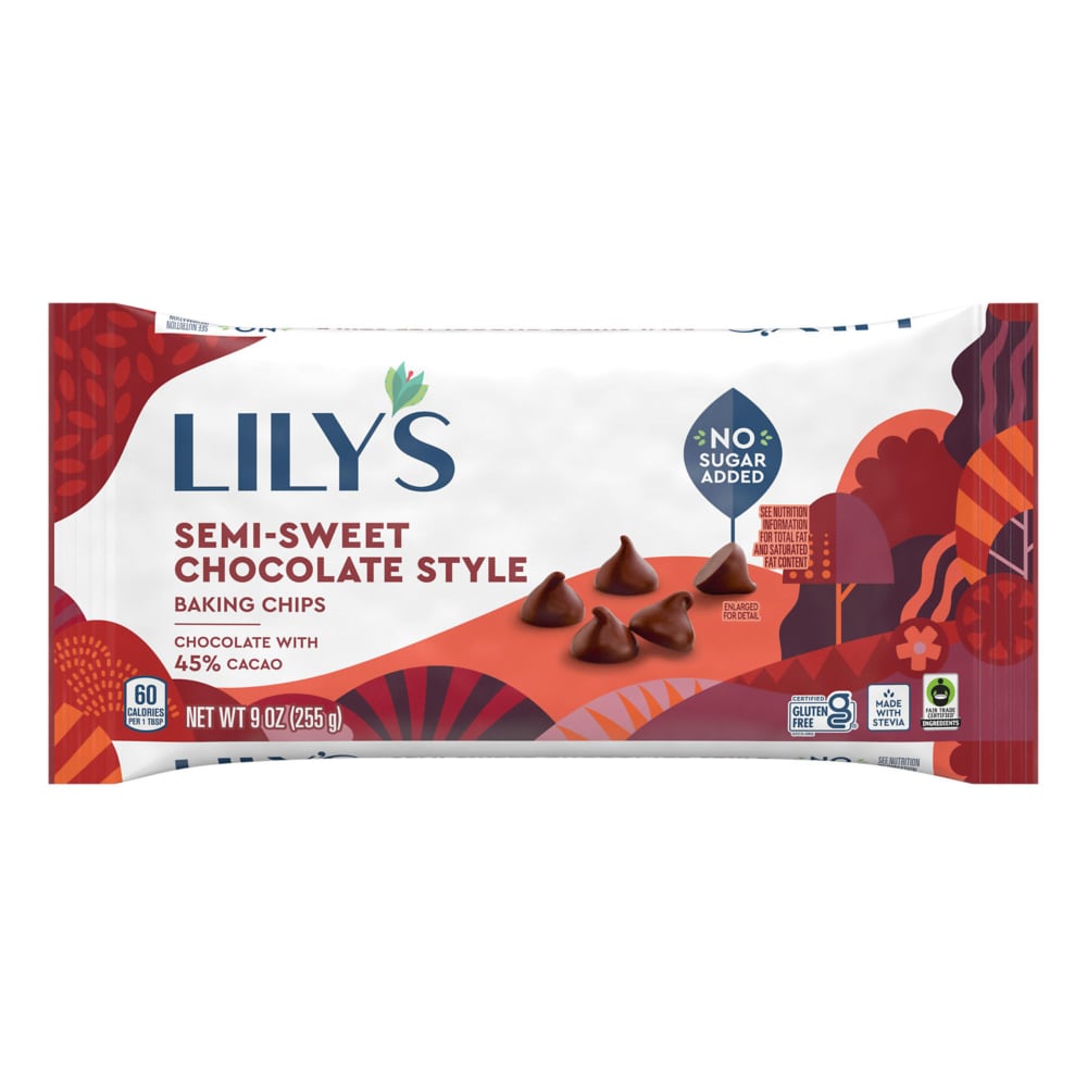 LILY’S Semi-Sweet Chocolate Style No Sugar Added Baking Chips Bag