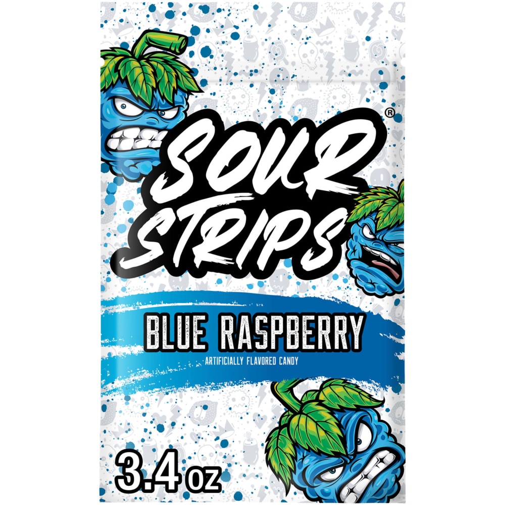 SOUR STRIPS Blue Raspberry Flavored Chewy Candy Bag