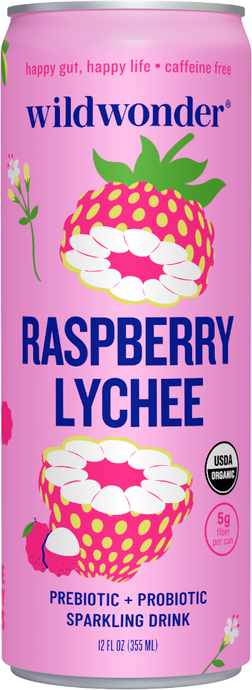 wildwonder Raspberry Lychee Prebiotic + Probiotic Sparkling Drink