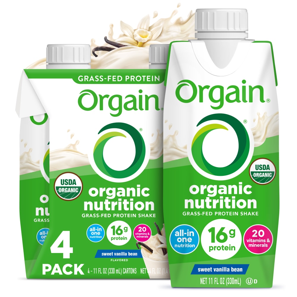 Orgain Organic Nutritional 16g Grass Fed Protein Shake Drink, Sweet Vanilla Bean