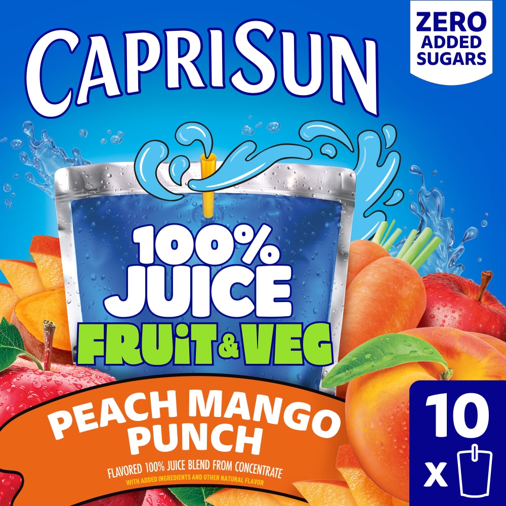 Capri Sun 100% Juice Fruit & Veg Peach Mango Punch, Box, Pouches