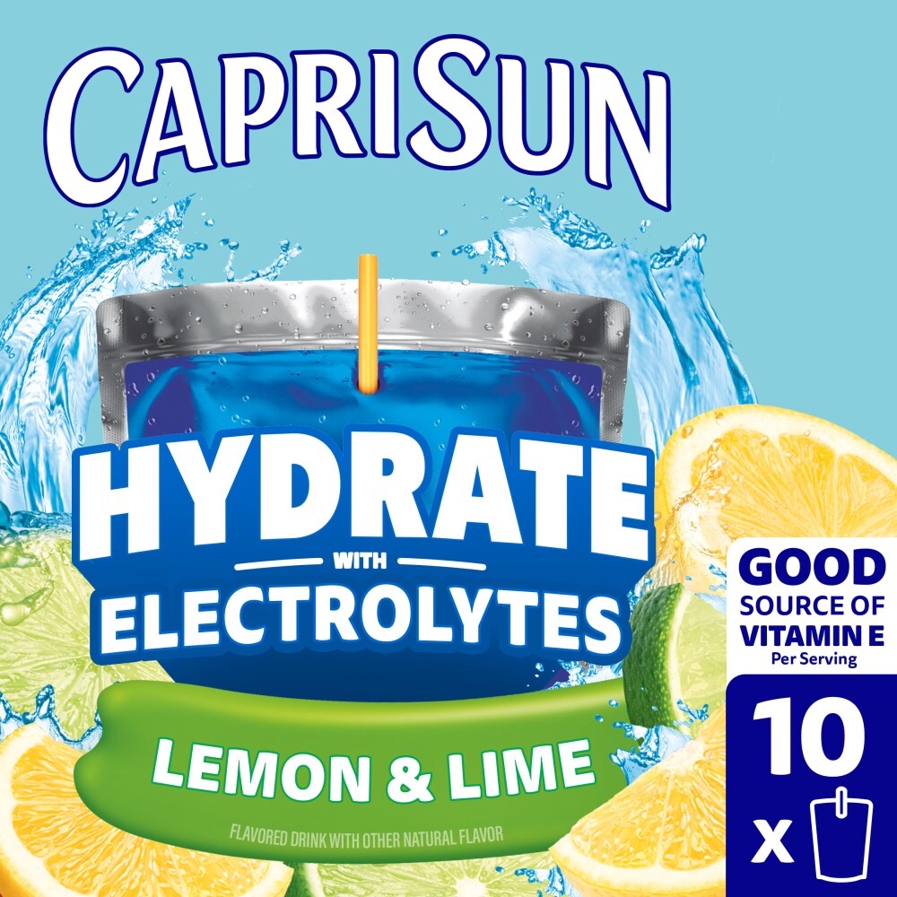 Capri Sun Hydrate Lemon and Lime Flavored Drink with Electrolytes and Vitamin E, Box, Pouches