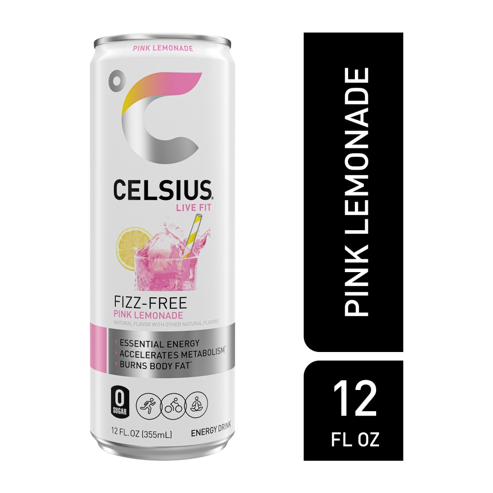 CELSIUS Fizz Free Pink Lemonade, Functional Energy Drink 12 Fl Oz Single Can