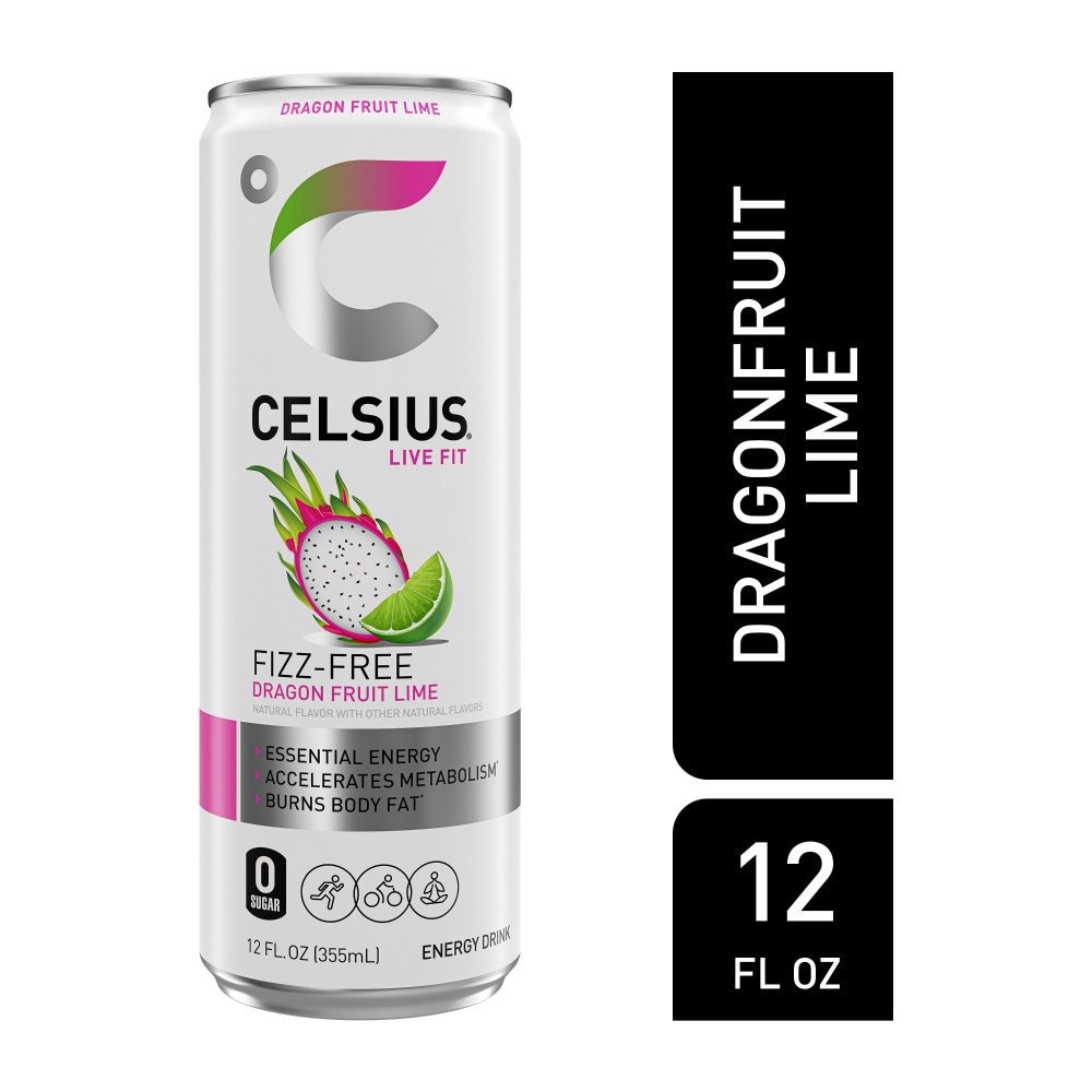 CELSIUS Fizz Free Dragon Fruit Lime, Functional Energy Drink 12 Fl Oz Single Can