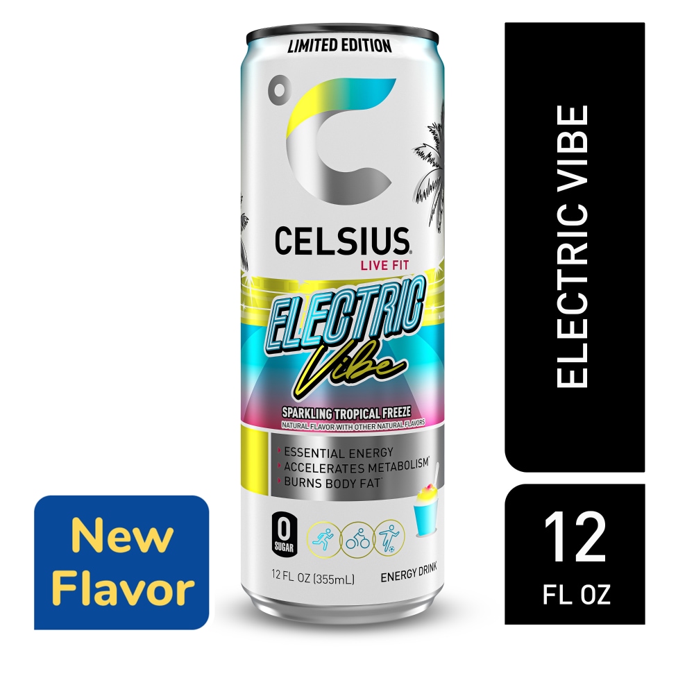 CELSIUS Sparkling Electric Vibe, Functional Energy Drink 12 Fl Oz Single Can