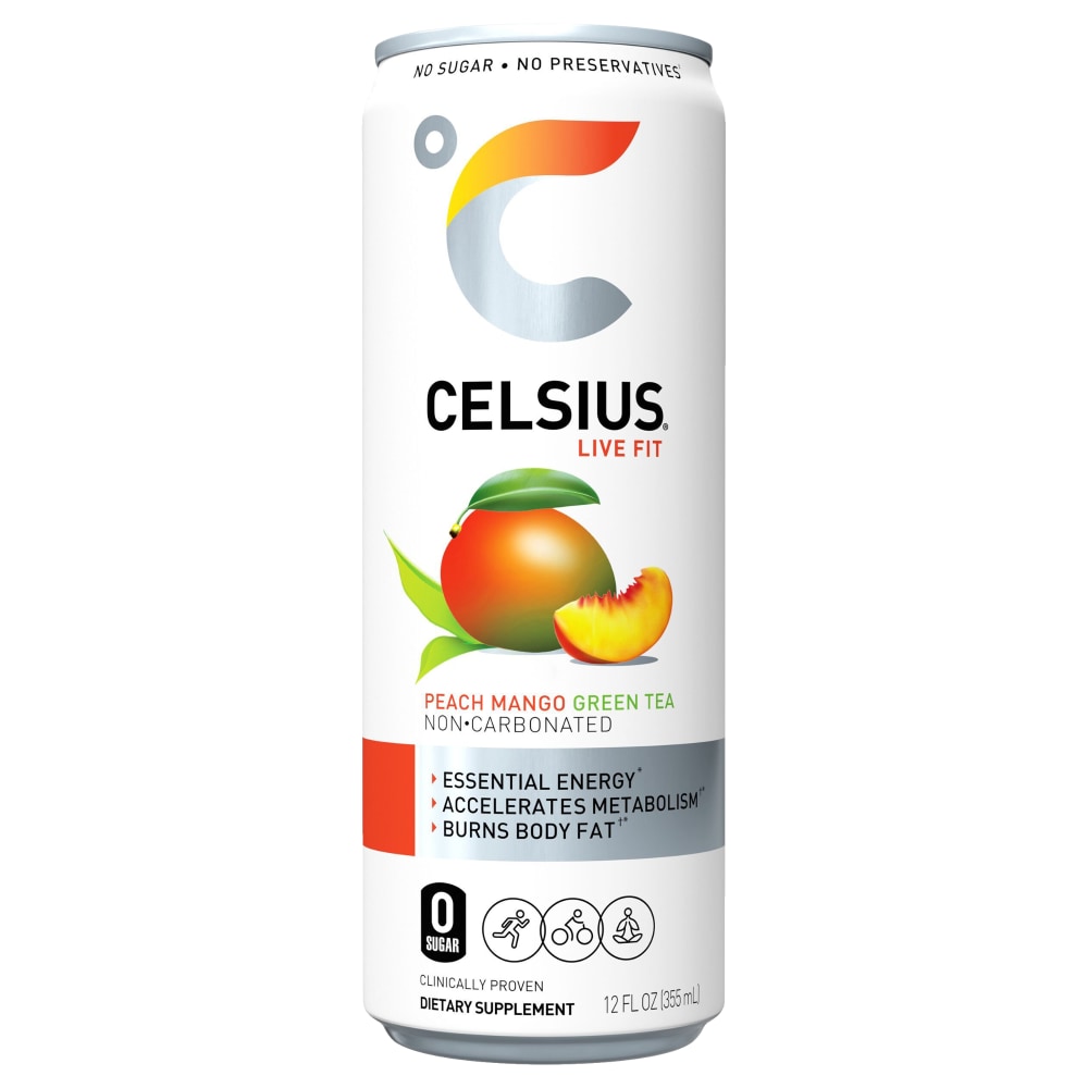 Celsius Peach Mango Green Tea Energy Drink Can