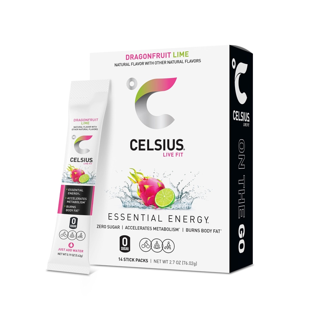 CELSIUS On The Go Powder Sticks Dragonfruit Lime Energy Drink Mix Packets