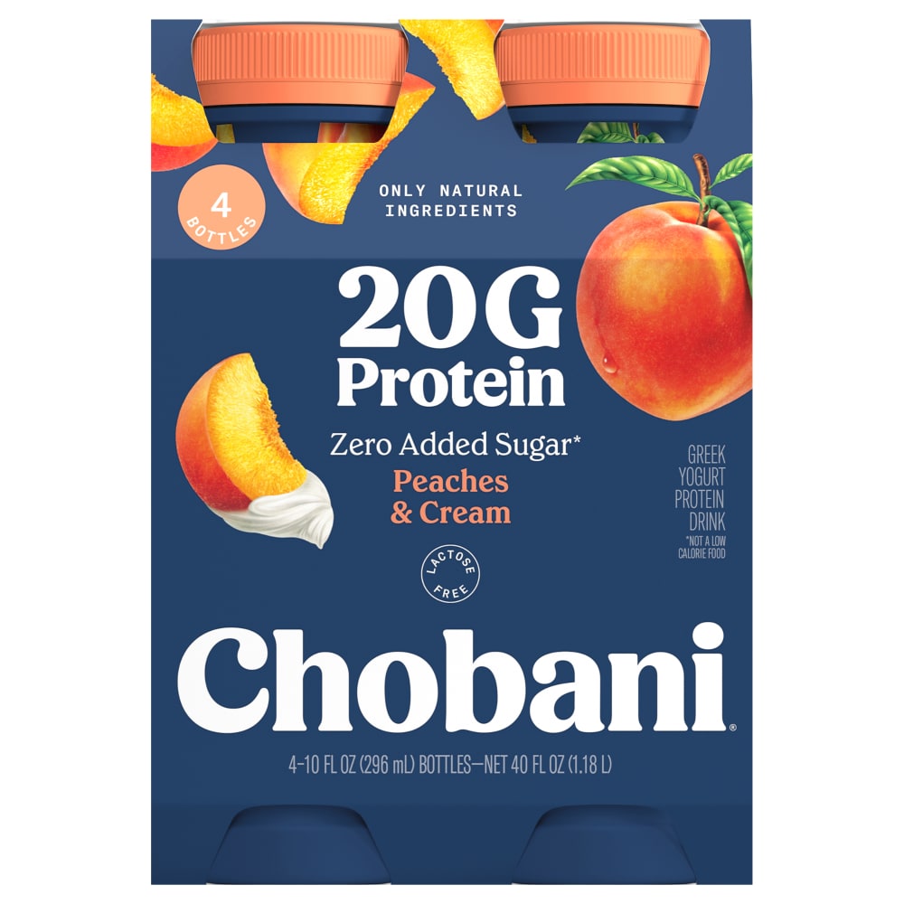 Chobani® 20g Protein Lowfat Greek Yogurt Drink Peaches & Cream 10 fl oz 4PK