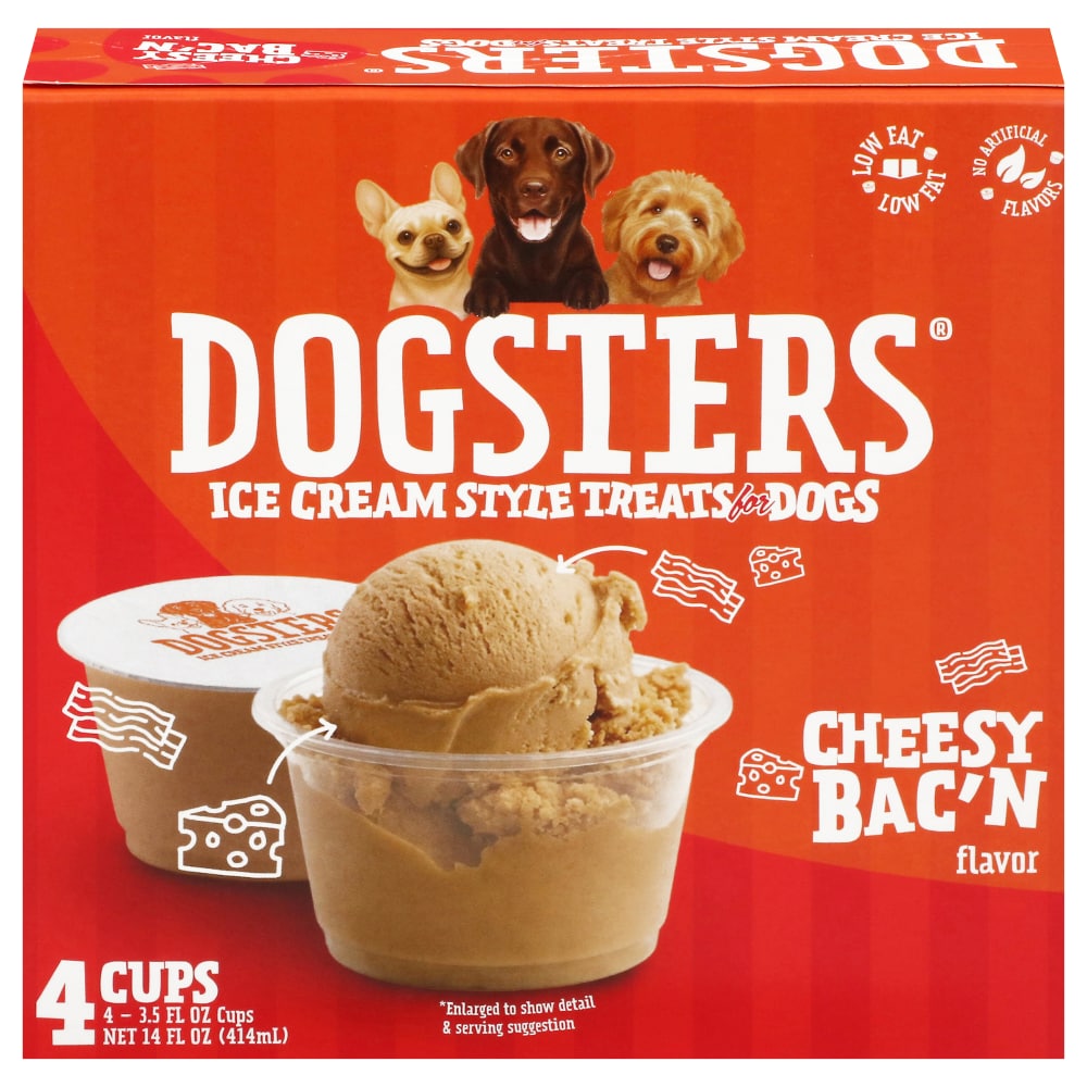 Dogsters Ice Cream Style Cheesy Bac’n Flavor 3.5 fl oz Cup, 4 Count