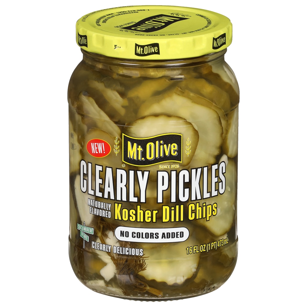 Mt. Olive Clearly Pickles Kosher Dill Chips – 16 fl oz jar