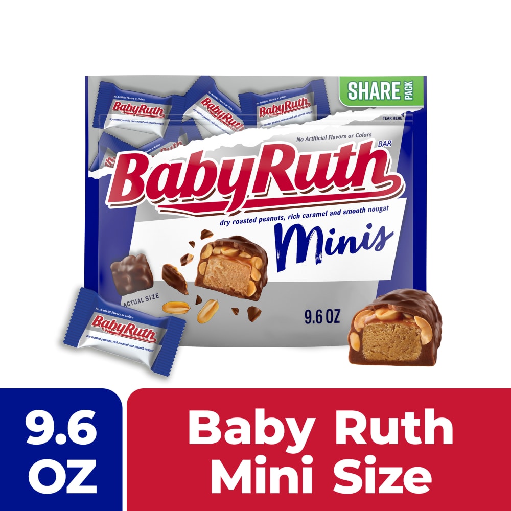 Baby Ruth Candy Bars with Chocolatey Caramel, Peanuts, and Nougat, Mini Size Candy Bars