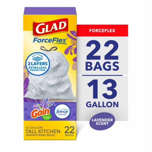 Glad ForceFlex with Febreze Gain Lavender Scent Tall Kitchen Drawstring Trash Bags Glad ForceFlex with Febreze Gain Lavender Scent Tall Kitchen Drawstring Trash Bags