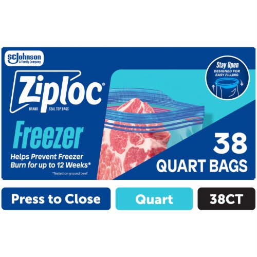 Ziploc® Brand Quart Freezer Storage Bags, Stay Open Design, Easy to Fill Ziploc® Brand Quart Freezer Storage Bags, Stay Open Design, Easy to Fill