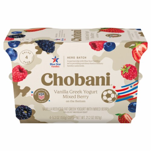 Chobani Low-Fat Hero Batch Vanilla Mixed Berry on the Bottom Greek Yogurt 5.3oz 4ct Chobani Low-Fat Hero Batch Vanilla Mixed Berry on the Bottom Greek Yogurt 5.3oz 4ct