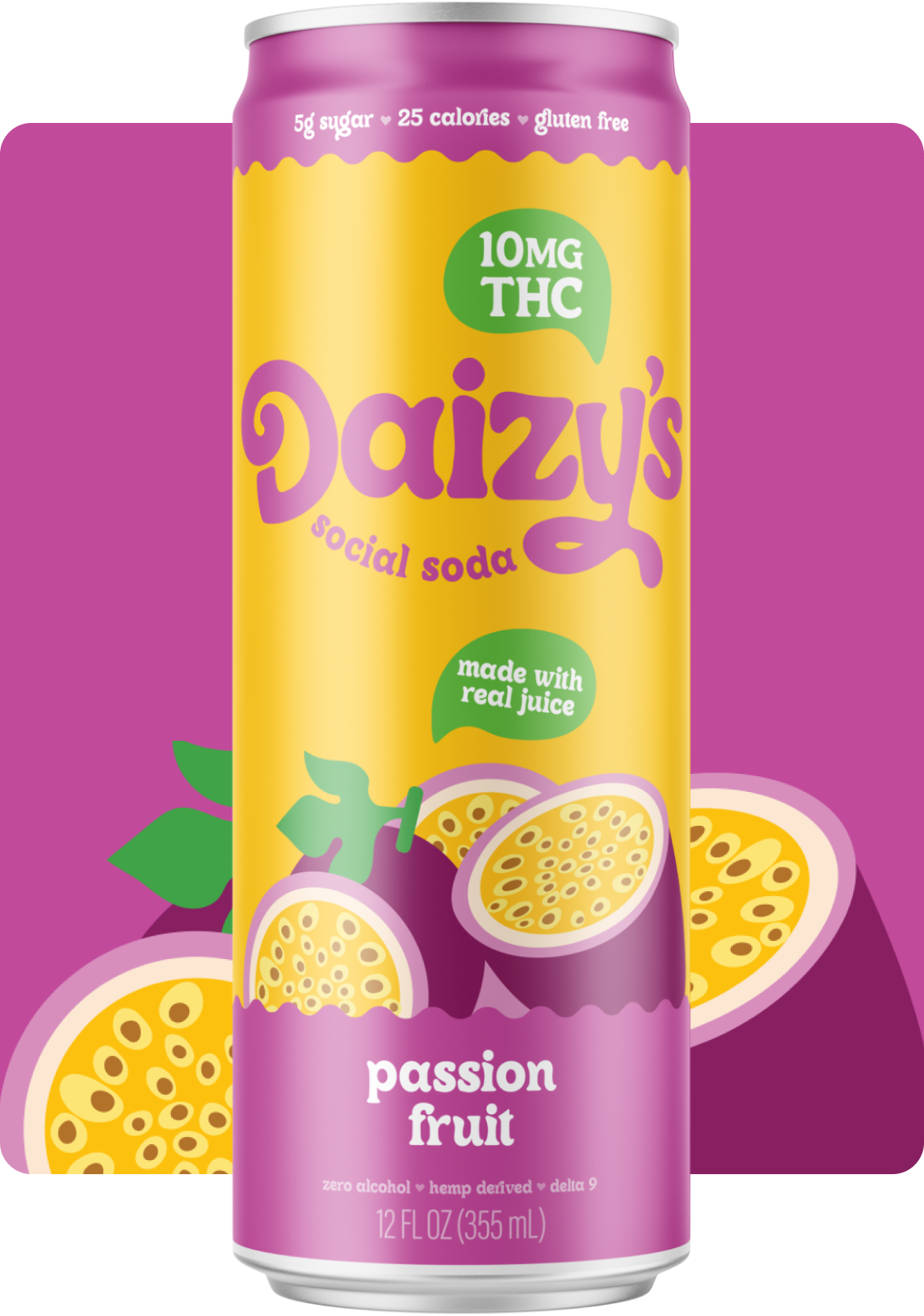 ***Daizy’s Social Soda Passion Fruit 10mg THC 4 Pack 12oz Cans***