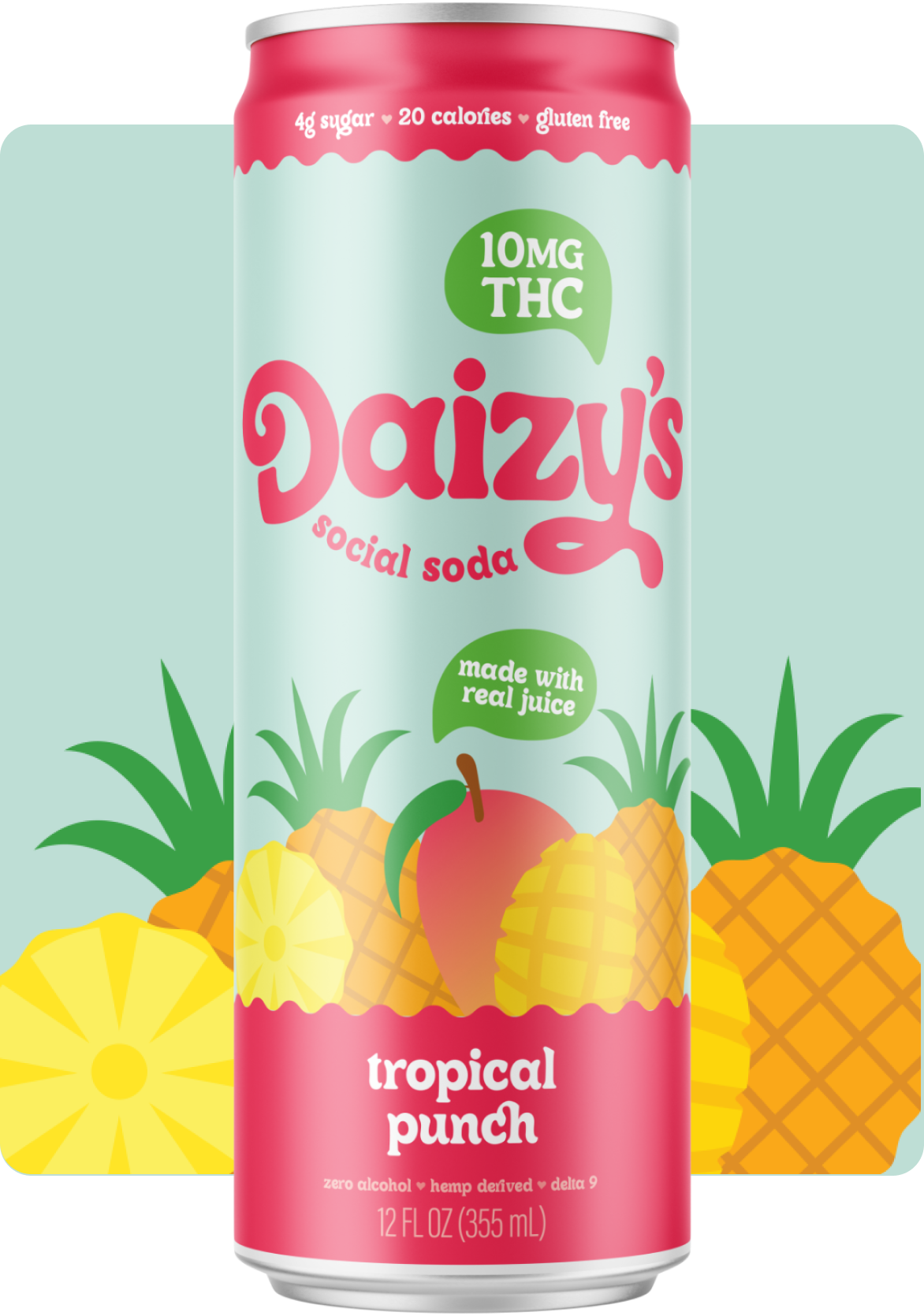 ***Daizy’s Social Soda Tropical Punch 10mg THC 4 Pack 12oz Cans***
