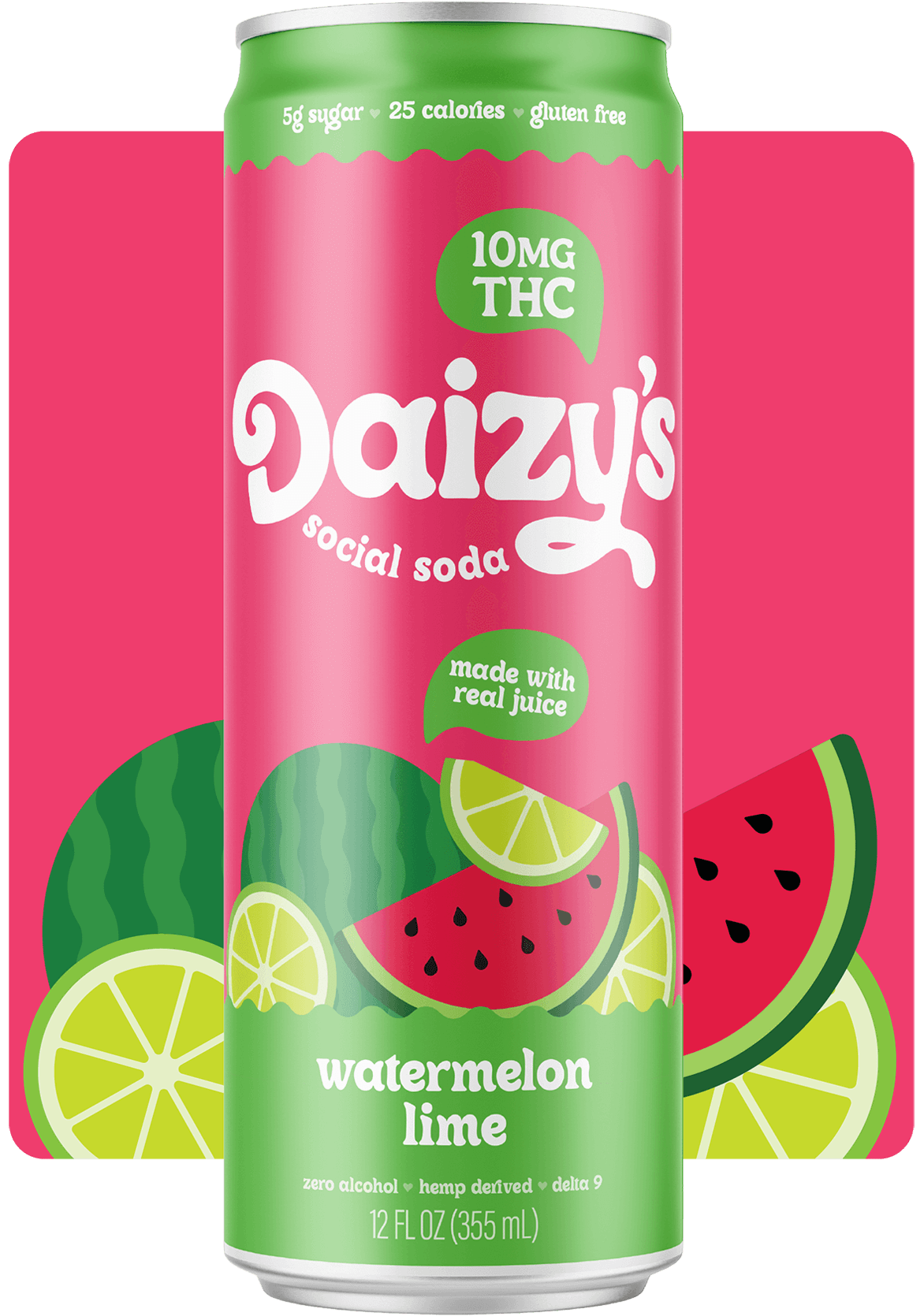 ***Daizy’s Social Soda Watermelon Lime 10mg THC 4 Pack 12oz Cans***